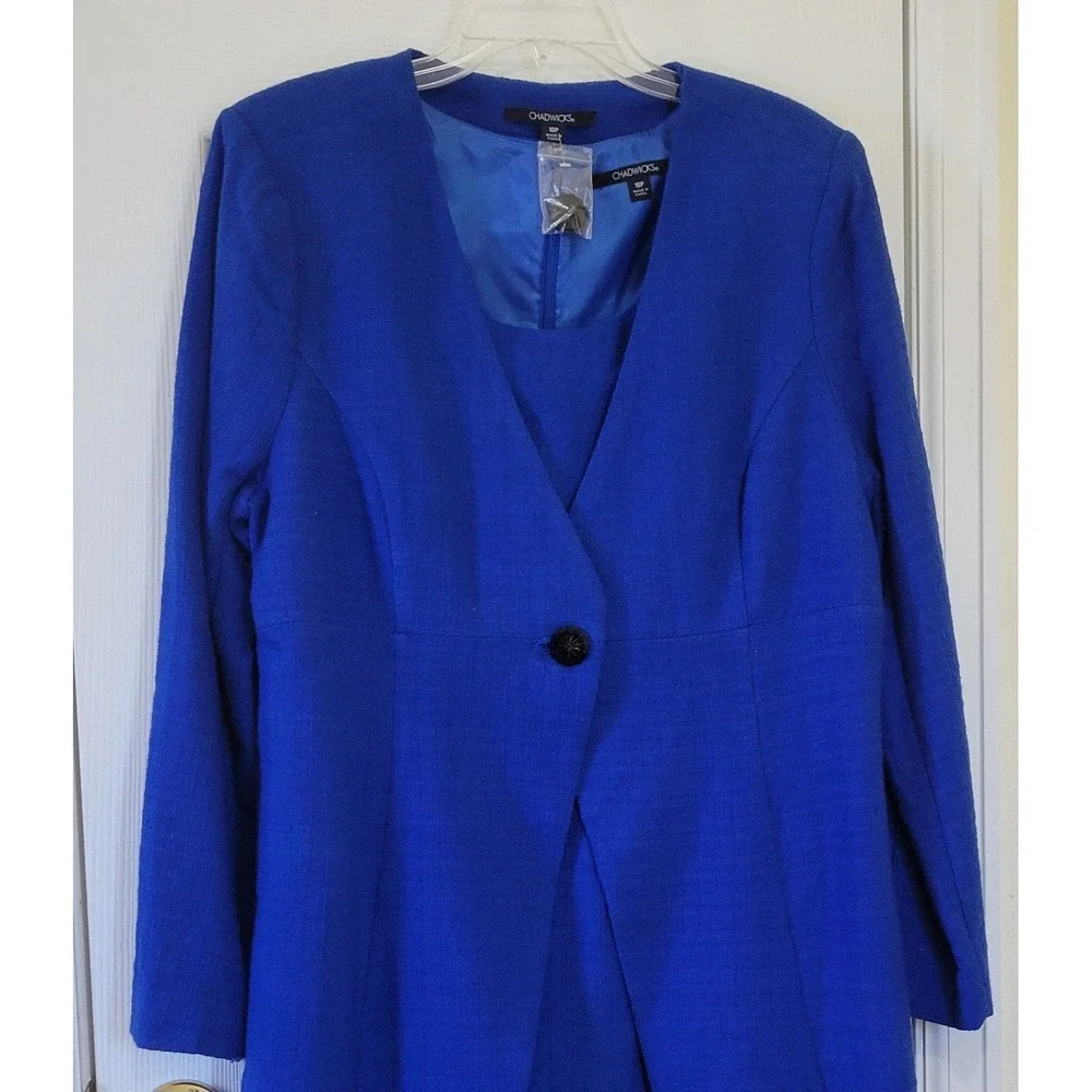 Chadwicks Royal Blue‎ Dress and Coat Set 2pc Textured Sheath Jacket 16P